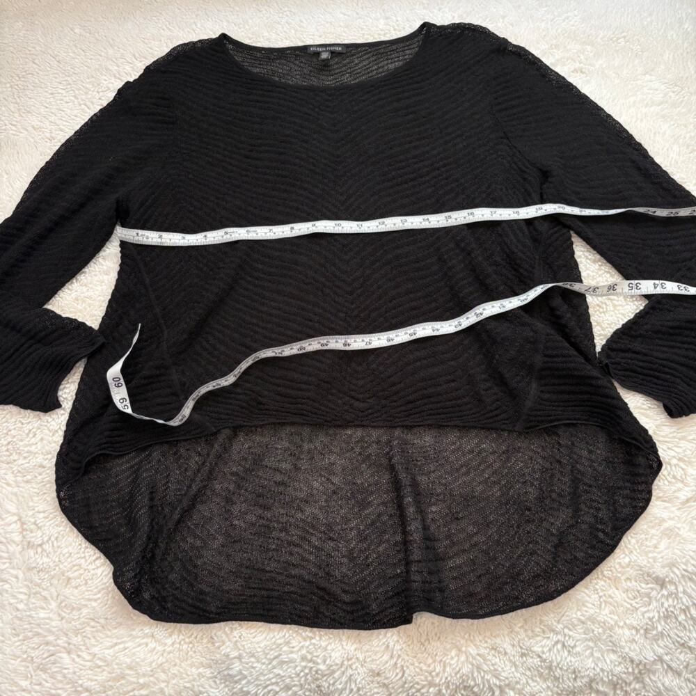 Eileen Fisher Women Hemp Sheer Black Lagenlook Long Sleeve Top L Business Career - Picture 4 of 7